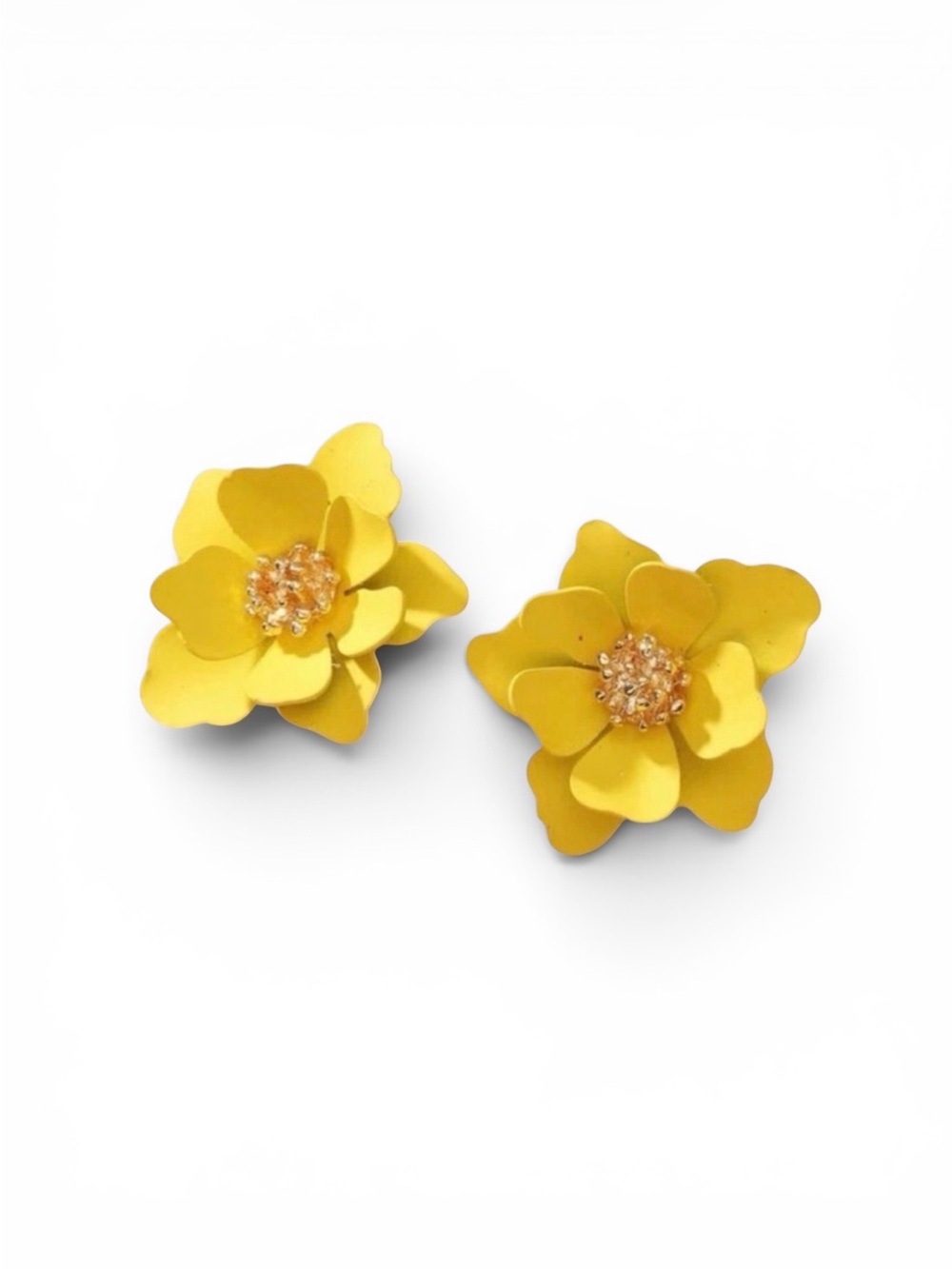 Yellow Floral Stud Earrings With Gold Trim